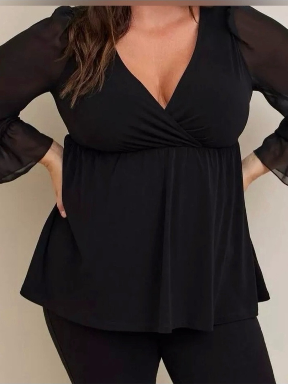 torrid Black V-Neck Chiffon Sleeve Empire Tunic